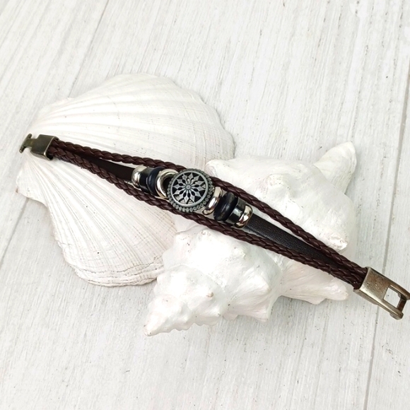 ♥️Bundle Only Black&Brown Braided Leather Silver Bead & Gun Metal Gray Bracelet - Picture 2 of 10